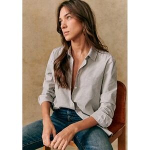Sezane Tomboy Shirt Button Up Long Sleeve Women's 48 / US 16 Blue White Striped